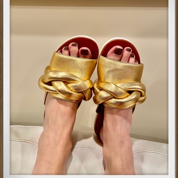 NWT FitFlop gold REAL leather Artisan FITFLOP braid front knot slides podiatric - Picture 8 of 16